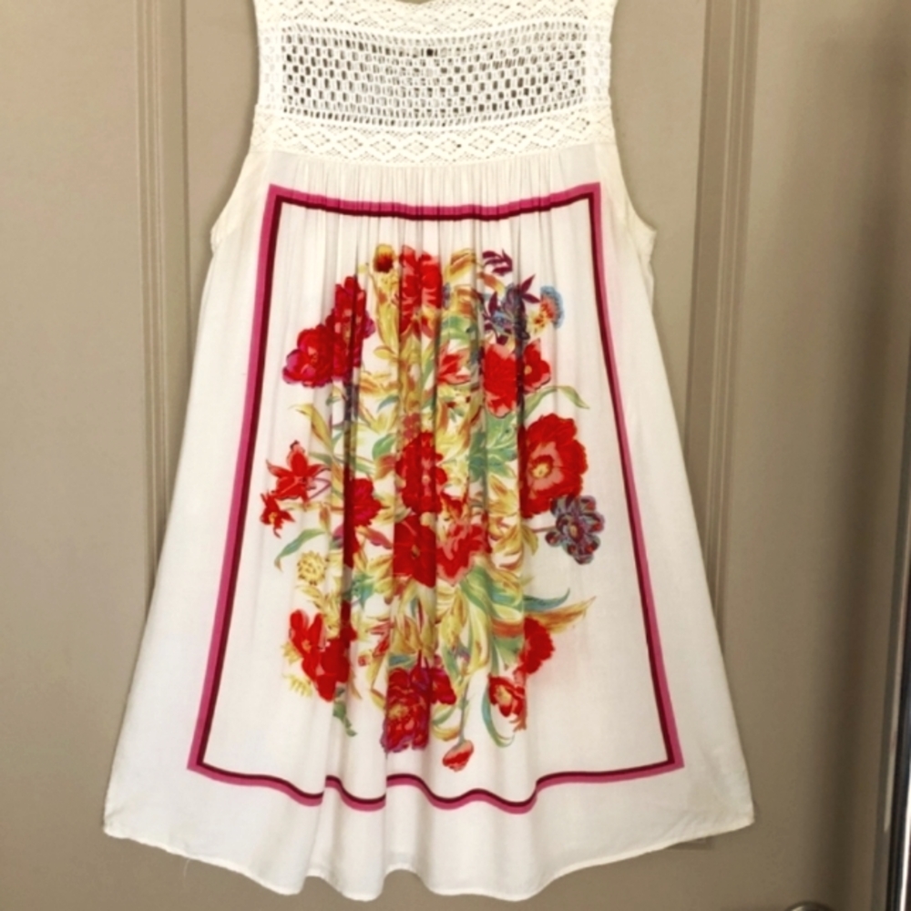 Free People Crochet Neckline Floral Lightweight Mini Dress - Size Small